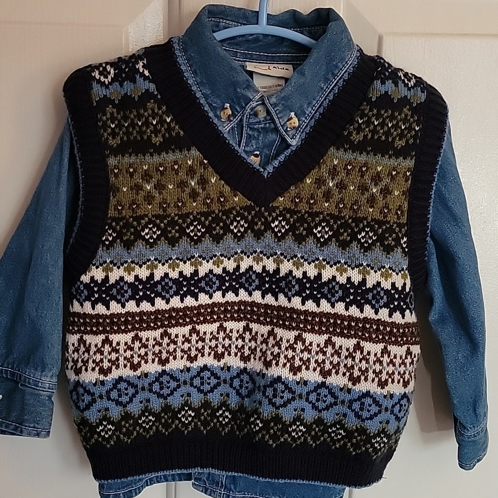 BT Kids, 2T denim shirt and vest, boys, blue, green and white - Picture 10 of 10
